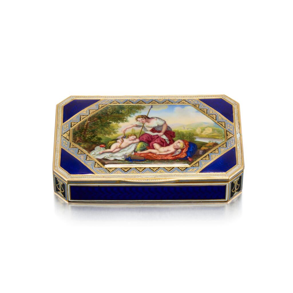 View full screen - View 1 of Lot 365. A Gold and Enamel Snuff Box, Probably Geneva, circa 1805.