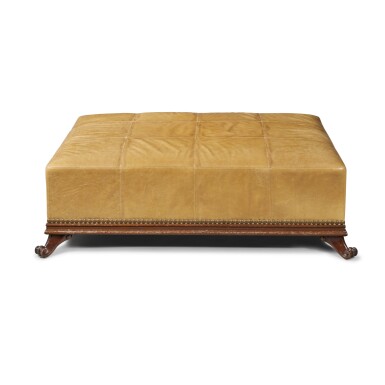 View full screen - View 1 of Lot 244. A Large Rustico Zefferano Leather Upholstered Mahogany Ottoman.