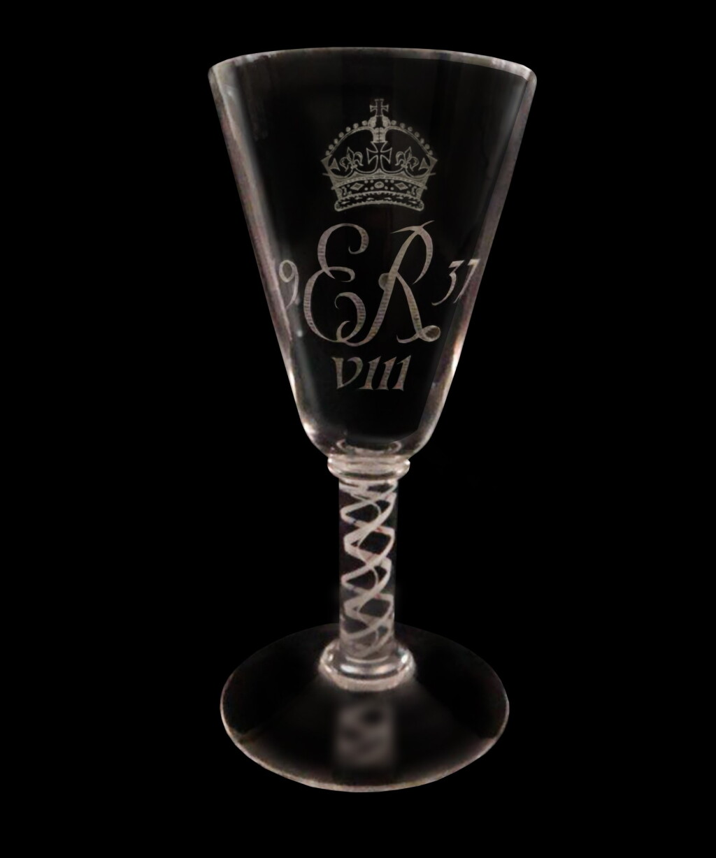 View full screen - View 1 of Lot 10. A diamond-point-engraved colour-twist commemorative goblet made for the coronation of Edward VIII, 1937.