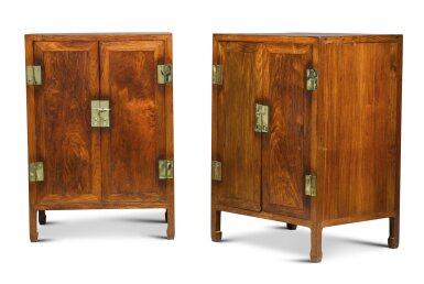 View full screen - View 1 of Lot 201. A pair of Ming-style huanghuali cabinets | 黃花梨方角櫃一對.