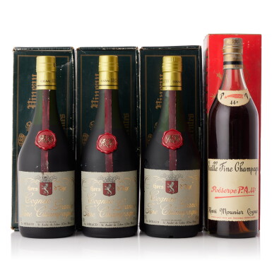 View full screen - View 1 of Lot 6816. Henri Mounier Reserve Cognac & Heraud Cognac Mixed Lot (4 BT70).