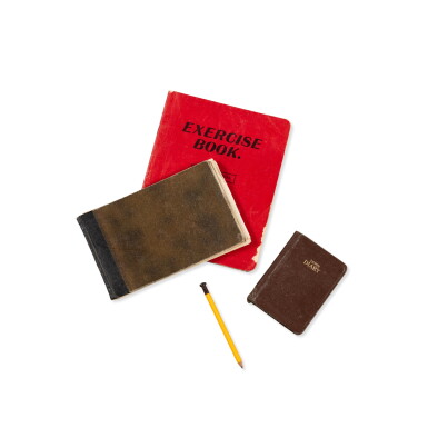View full screen - View 1 of Lot 120. Set of two notebooks with illustration by Peter Ustinov and Nadia Benois | Ensemble de deux cahiers de notes illustrées de croquis.