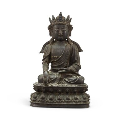 View full screen - View 1 of Lot 584. A bronze seated figure of Akshobhya, Ming dynasty 明 銅阿閦佛坐像.