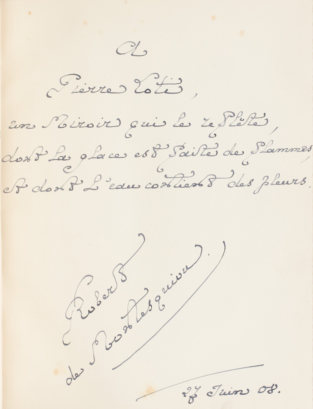 View full screen - View 1 of Lot 79. MONTESQUIOU, Robert de. Le Chancelier des fleurs. 1907. Veau raciné de Meunier. Envoi à Pierre Loti.