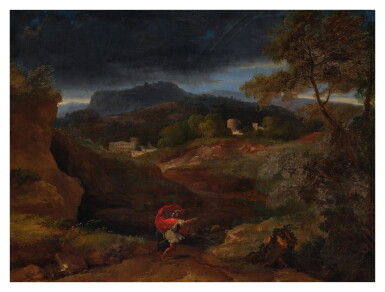 View full screen - View 1 of Lot 469. Stormy landscape with a soldier and lady.