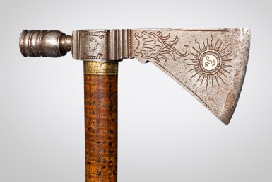 View full screen - View 1 of Lot 10. Presentation Pipe Tomahawk with Moon and Sun.