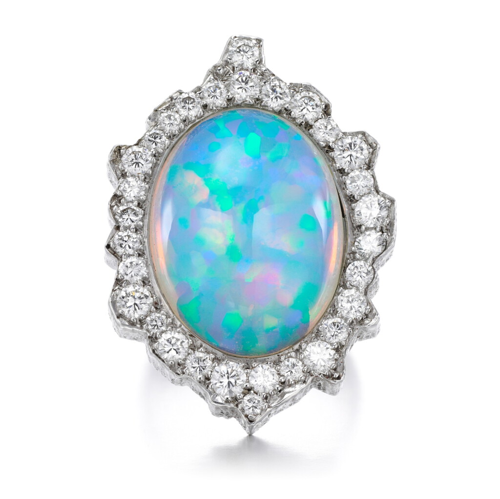 View full screen - View 1 of Lot 60. Opal and diamond ring.