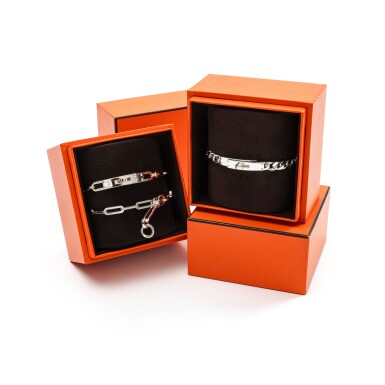 View full screen - View 1 of Lot 454. Set of Two: Silver Kelly Gourmette Bracelet Very Small Model and Silver Kelly Chaine Double Bracelet/Choker .