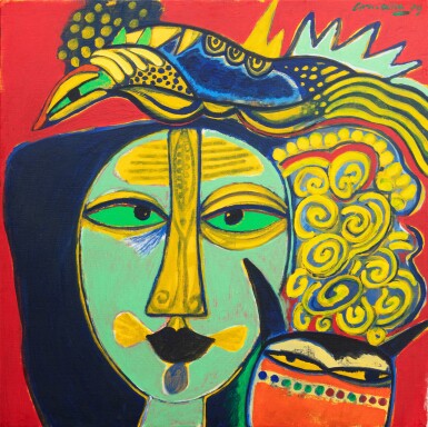 View full screen - View 1 of Lot 193. Femme, chat et oiseau baroque.