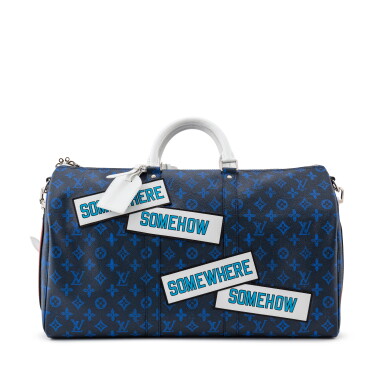 View full screen - View 1 of Lot 1030. Virgil Abloh Laurence Weiner Blue Vintage Monogram Coated Canvas Somewhere Somehow Keepall Bandoulière 50 Silver Hardware, 2021.