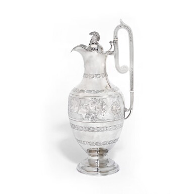 View full screen - View 1 of Lot 88. A Victorian silver Greek Revival hot water jug, Martin, Hall & Co. Ltd., London, 1886.
