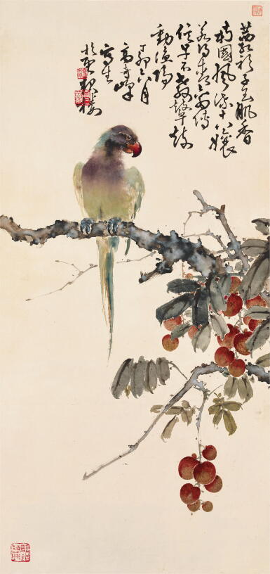 View full screen - View 1 of Lot 2579. 高奇峰 鶯哥荔枝 | Gao Qifeng, Parrot by Lychee.