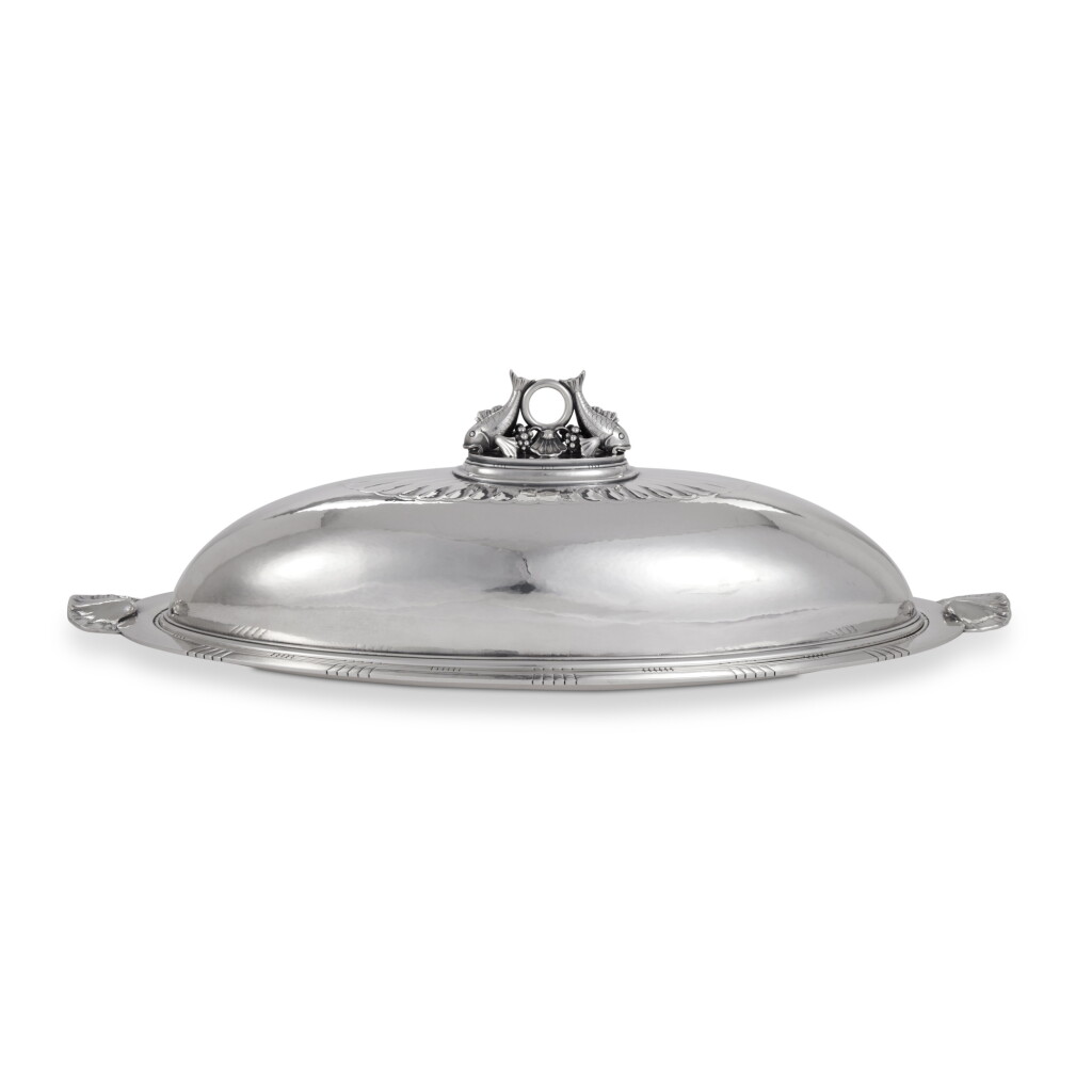 View full screen - View 1 of Lot 227. A Danish Silver Fish Platter, Cover, and Mazarine, No. 335C, Designed by Johan Rohde for Georg Jensen Silversmithy, Copenhagen, 1979.