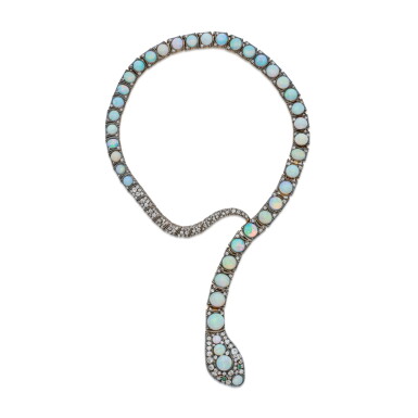View full screen - View 1 of Lot 94. Silver-Topped Gold, Opal, Diamond and Emerald Necklace.