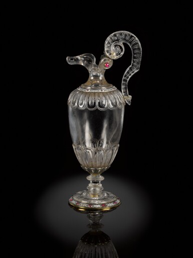 View full screen - View 1 of Lot 87. A rock-crystal ewer with jewelled and enamelled silver-gilt mounts, European, 19th century.