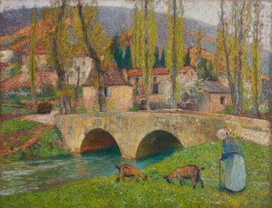 View full screen - View 1 of Lot 5. HENRI MARTIN | VIEILLE FEMME MENANT DEUX CHÈVRES PRÈS DU PONT DE LABASTIDE DU VERT.