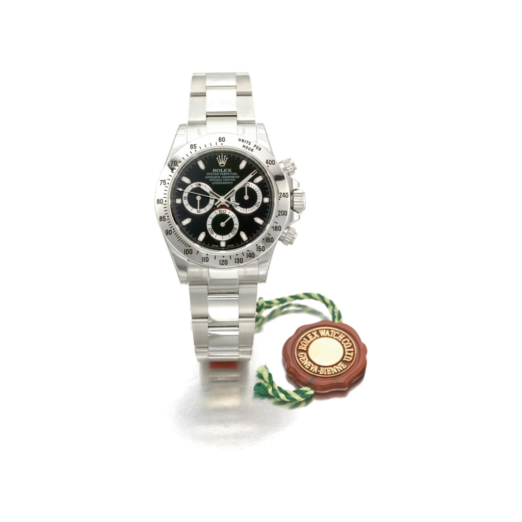 View full screen - View 1 of Lot 806. ROLEX | REF 116520 DAYTONA, A STAINLESS STEEL AUTOMATIC CHRONOGRAPH WRISTWATCH WITH BRACELET, CIRCA 2013 | 勞力士 | 116520型號「DAYTONA」精鋼自動上鏈計時鍊帶腕錶,年份約2013.