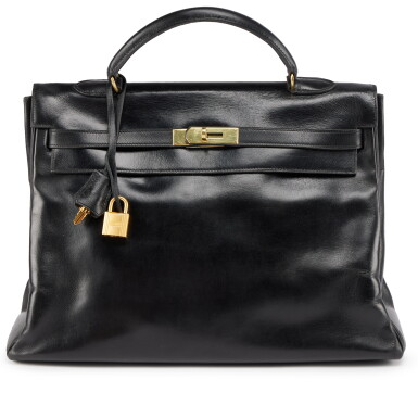 View full screen - View 1 of Lot 138. Vintage Black Box Kelly 35 Retourne Gold Hardware, 1956.