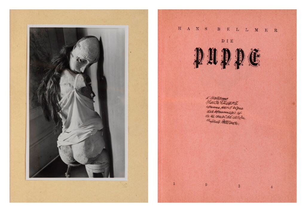 View full screen - View 1 of Lot 1. Die Puppe. 1934. Rarissime édition originale. 10 photographies originales. Exemplaire de Nusch Éluard avec envoi..