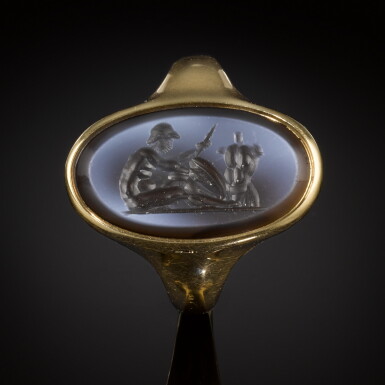 View full screen - View 1 of Lot 72. Italian, circa 1800 | Intaglio with a Seated Warrior.
