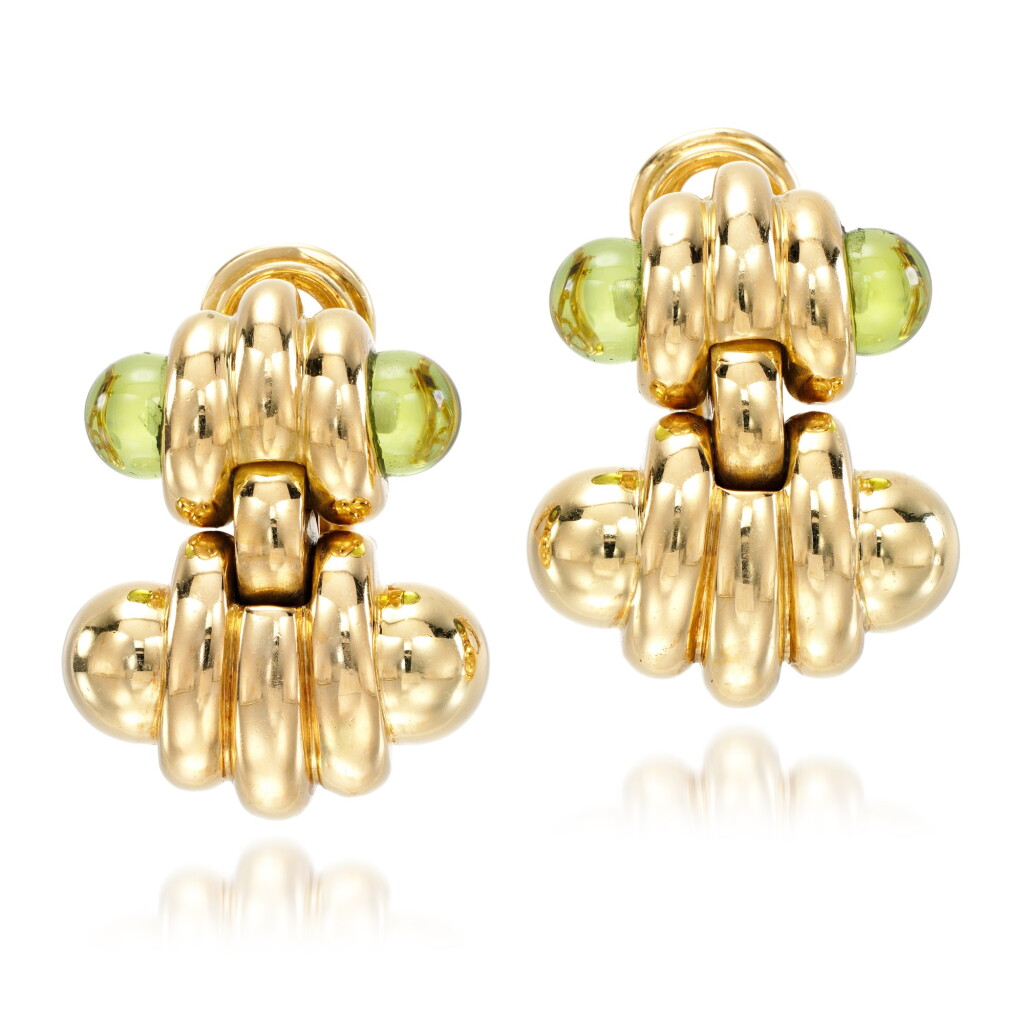 View full screen - View 1 of Lot 193. Pair of peridot earrings.