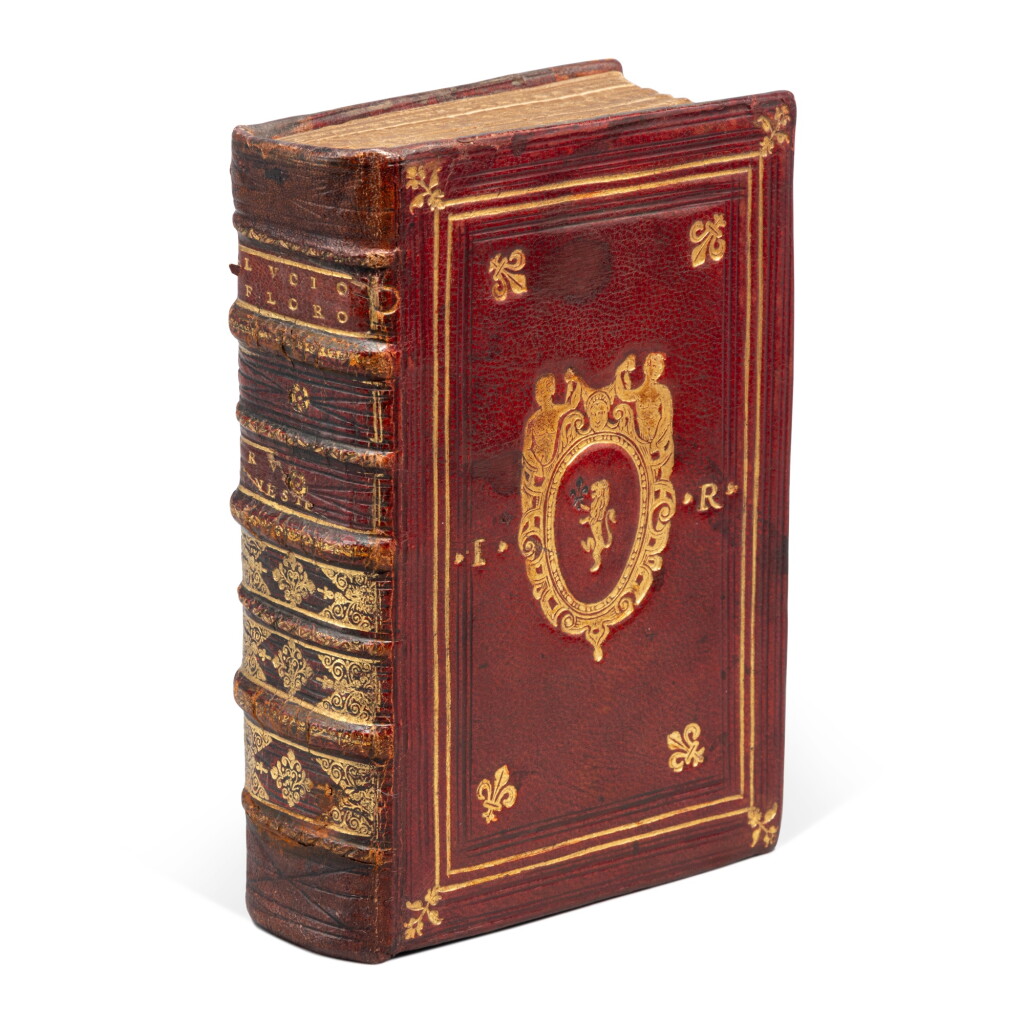 View full screen - View 1 of Lot 127. Florus, De fatti de Romani, Venice, 1546, Roman armorial red morocco for Girolamo Ruiz.