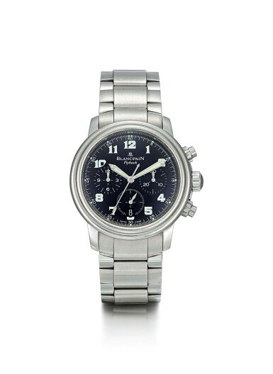 View full screen - View 1 of Lot 8270. BLANCPAIN | A STAINLESS STEEL FLYBACK CHRONOGRAPH WRISTWATCH WITH DATE AND BRACELET, CIRCA 2000.