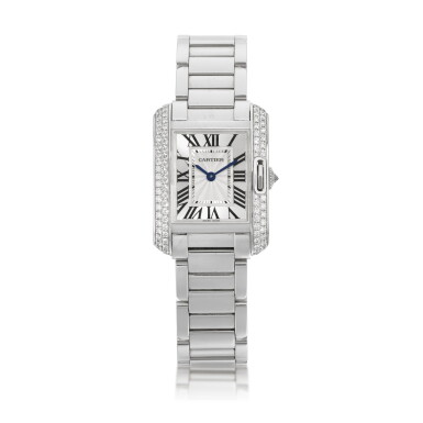 View full screen - View 1 of Lot 455. TANK ANGLAISE WHITE GOLD AND DIAMOND SET WRISTWATCH WITH BRACELET CIRCA 2012.