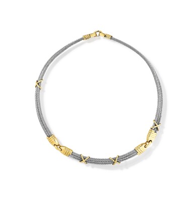 View full screen - View 1 of Lot 189. Collier acier et or, "Force 10" | Stainless steel and gold necklace, 'Force 10'.