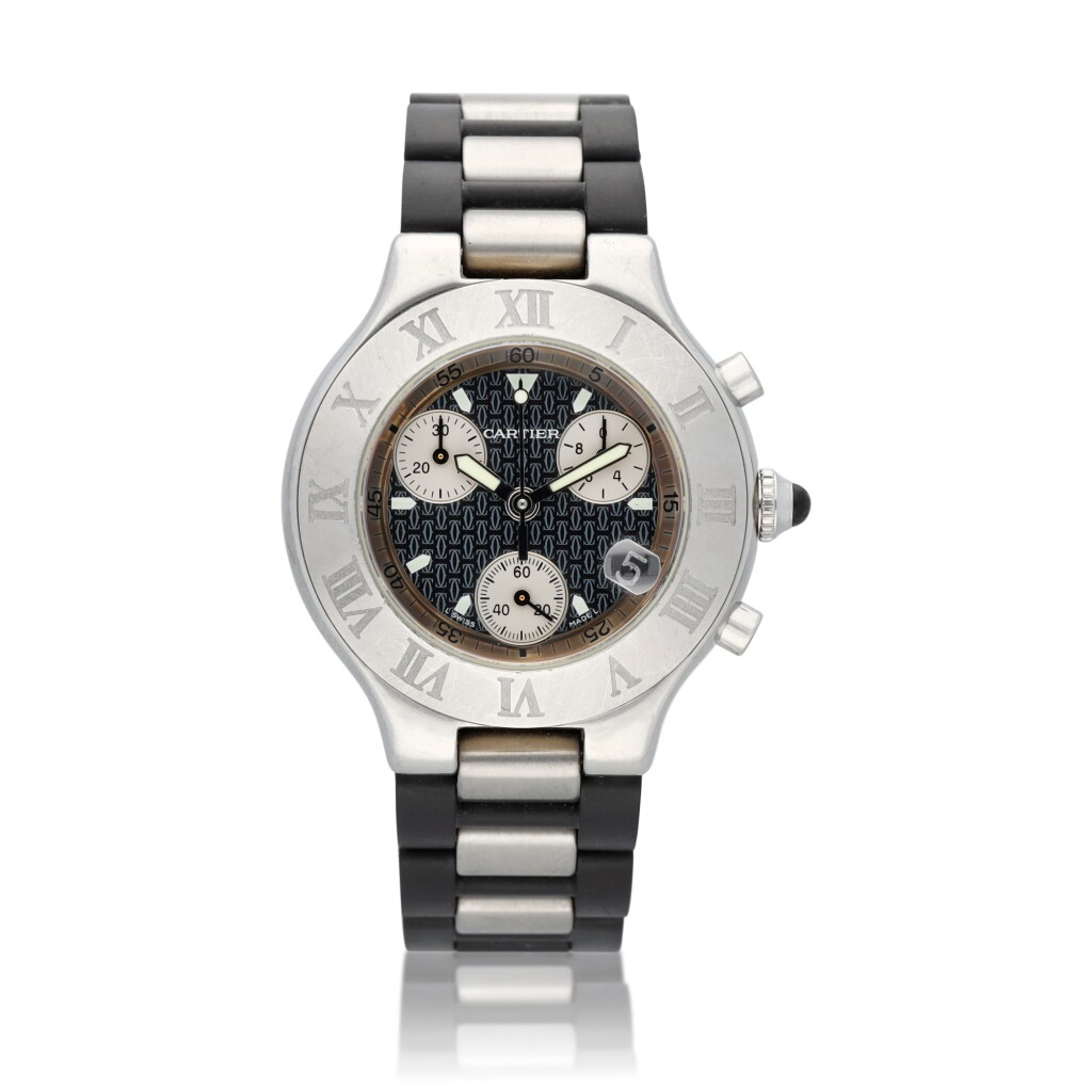 View full screen - View 1 of Lot 75. Chronograph 21, Ref 2424 Stainless steel chronograph wristwatch with date and bracelet Circa 2000.