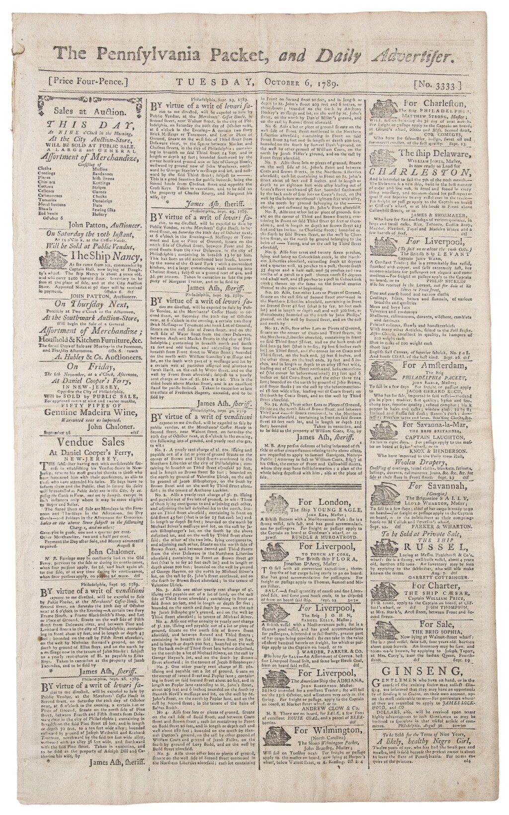 View full screen - View 1 of Lot 18. Bill Of Rights. An early printing, executed by the printer of the Declaration of Independence.