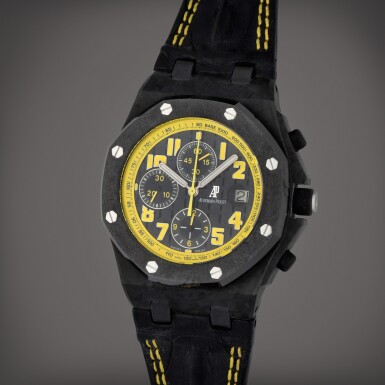 View full screen - View 1 of Lot 60. Royal Oak Offshore 'Bumblebee', Reference 26176FO.OO.D101CR.02 | A carbon and ceramic chronograph wristwatch with date | Circa 2010 | 愛彼 | Royal Oak Offshore 'Bumblebee' 型號26176FO.OO.D101CR.02 | 碳纖維及陶瓷計時腕錶備日期顯示,製作年份約2010.