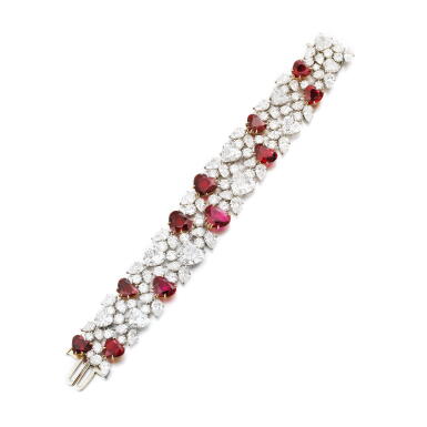 View full screen - View 1 of Lot 612. Elegant ruby and diamond bracelet.