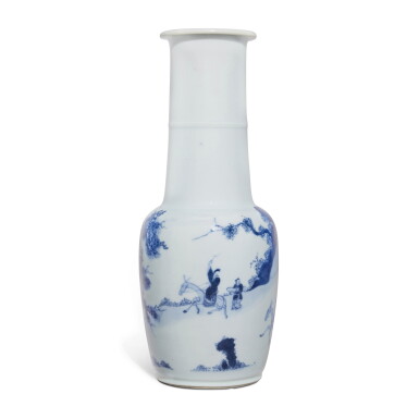 View full screen - View 1 of Lot 745. A blue and white 'scholars' vase, Qing dynasty, Kangxi period | 清康熙 青花高士圖長頸瓶.