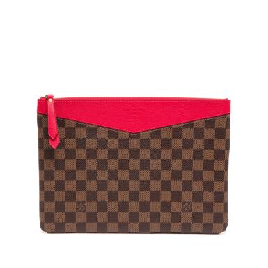 View full screen - View 1 of Lot 99. Scarlet Cowhide and Brown Damier Ebene Canvas Daily Pouch Gold Hardware, 2019.