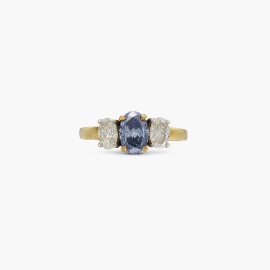 View full screen - View 1 of Lot 145. Fancy Dark Blue-Grey Diamond and Diamond Ring .