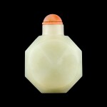 A facetted white jade octagonal snuff bottle, Qing dynasty, 18th century | 清十八世紀 白玉磨棱八方鼻煙壺