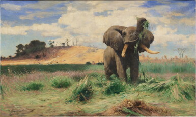 View full screen - View 1 of Lot 906. African Elephant in the Marshland.