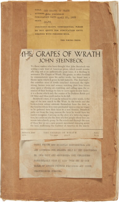View full screen - View 1 of Lot 163. Steinbeck, John | The rare uncorrected galleys of one of the great American novels.