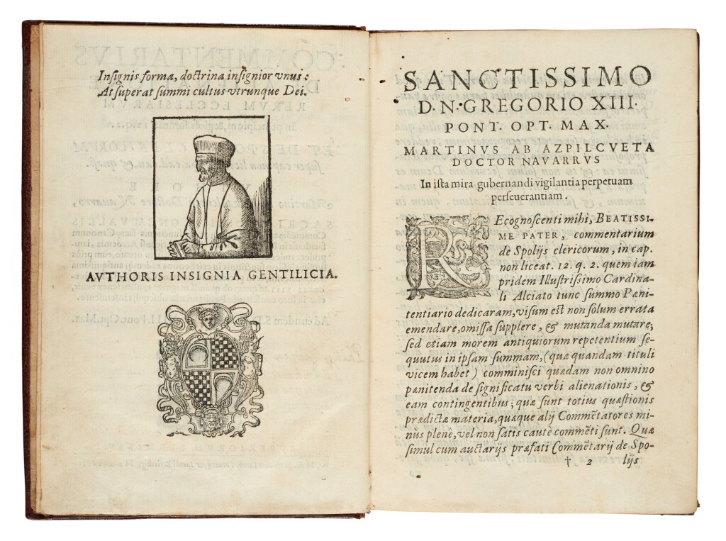 View full screen - View 1 of Lot 56. Azpilcueta, Commentarius de alienatione, Rome, 1584, contemporary morocco with arms of Cardinal Boncompagni.