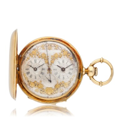 View full screen - View 1 of Lot 106. Henri Grandjean & Co., Le Locle No. 3501 A hunting cased two-train dual-time lever watch with seconds and jumping fifths circa 1860.