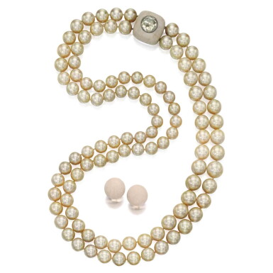 View full screen - View 1 of Lot 219. Cultured Pearl, Diamond and 'Isar River Pebble' Necklace and Pair of Earclips.