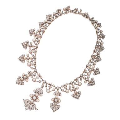 View full screen - View 1 of Lot 103. Silver-Topped Gold, Pearl and Diamond Tiara-Necklace Combination.