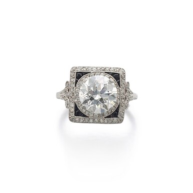 View full screen - View 1 of Lot 803. Diamond and onyx ring, circa 1910.
