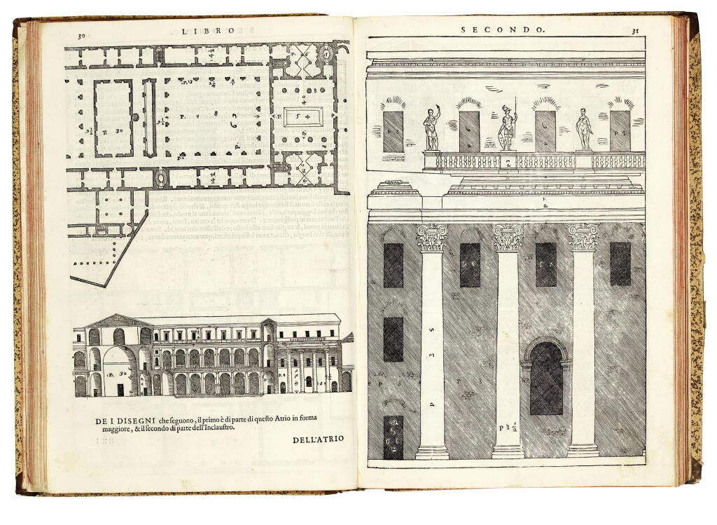 View full screen - View 1 of Lot 210. Palladio, I quattro libri, Venice, 1570, calf-backed boards.