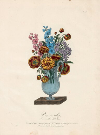 View full screen - View 1 of Lot 497. Henriette Antoinette Vincent | Collection de 24 Bouquets de Fleurs, Paris, 1835, contemporary calf-backed boards.