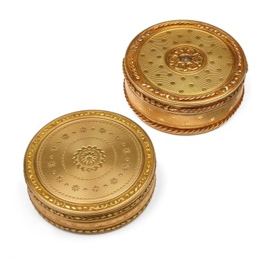 View full screen - View 1 of Lot 1251. Two multicolour gold bonbonnieres, Paris, 1784 and later.