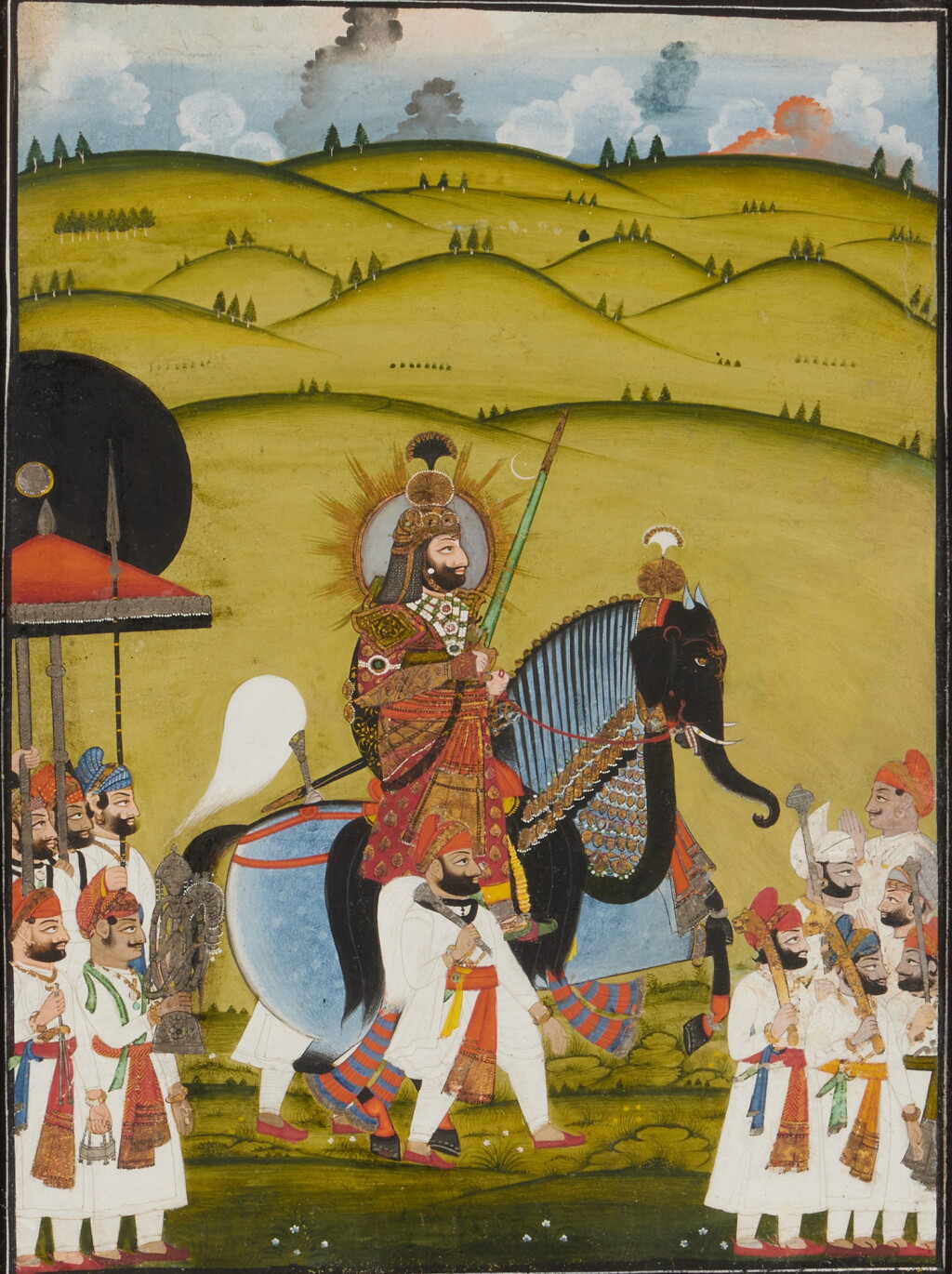 View full screen - View 1 of Lot 515. Maharana Bhim Singh riding in a formal procession, The style of Choka, Rajasthan / Mewar, circa 1830.