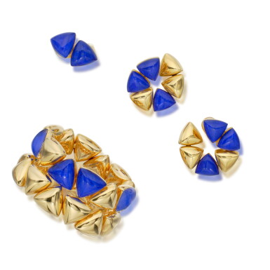 View full screen - View 1 of Lot 149. Suite of Gold, Lapis Lazuli and Rock Crystal 'Freccia' Jewels.