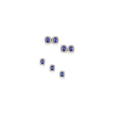 View full screen - View 1 of Lot 206. PARURE D'HABIT SAPHIRS ET DIAMANTS | SAPPHIRE AND DIAMOND DRESS SET.